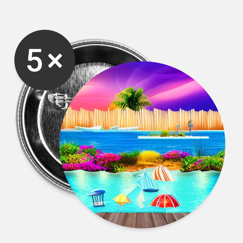 sunny vacation at sea side - Buttons large 2.2''/56 mm (5-pack) - white