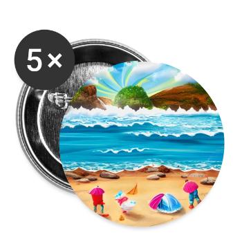 Kinder spielen am Meeresufer - Buttons groß 56 mm (5er Pack) - Weiß - Vorne