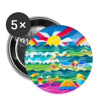 children having a good time at sea side - Buttons large 2.2''/56 mm (5-pack) - white - Front