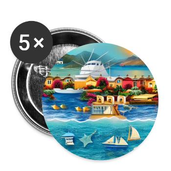 Urlaub am Meer - Buttons groß 56 mm (5er Pack) - Weiß - Vorne