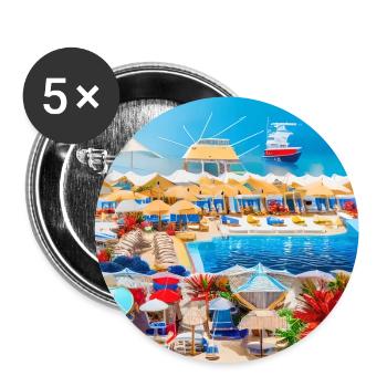 Sonniger Urlaub am Meer verbringen - Buttons groß 56 mm (5er Pack) - Weiß - Vorne