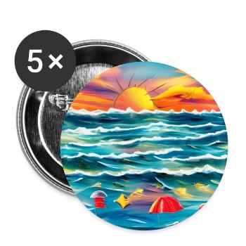 Sommer mit den Eltern am Meer - Buttons groß 56 mm (5er Pack) - Weiß - Vorne
