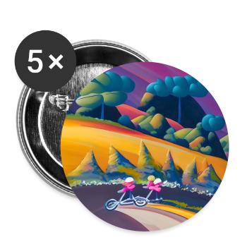 Kinderradfahren in den sonnigen Bergen - Buttons groß 56 mm (5er Pack) - Weiß - Vorne