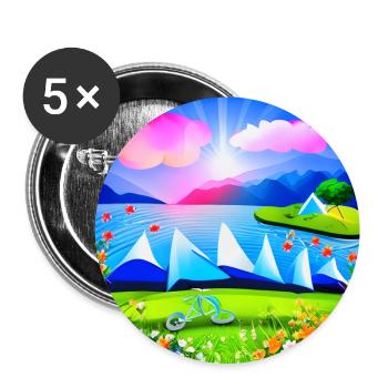 childhood with bicycle in spring sunny mountains - Buttons large 2.2''/56 mm (5-pack) - white - Front