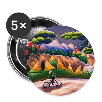 childhood with bicycle in mountains during summer - Buttons large 2.2''/56 mm (5-pack) - white - Front