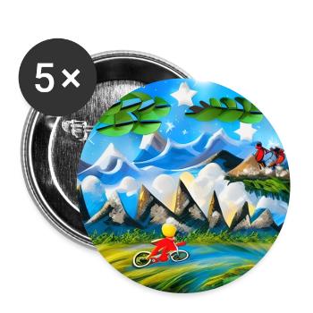 childhood with bicycle in mountains during holiday - Buttons large 2.2''/56 mm (5-pack) - white - Front