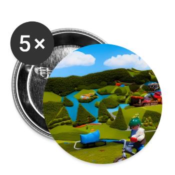 child riding bike in the mountain sunny day - Buttons large 2.2''/56 mm (5-pack) - white - Front