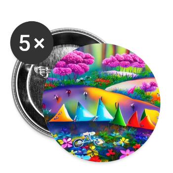 childhood with bicycle in spring mountains - Buttons large 2.2''/56 mm (5-pack) - white - Front