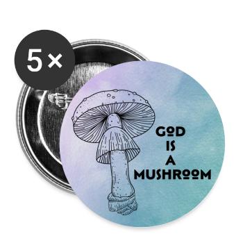 Gott ist ein Pilz - Buttons groß 56 mm (5er Pack) - Weiß - Vorne