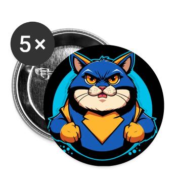 Superheld Katze - Buttons groß 56 mm (5er Pack) - Weiß - Vorne