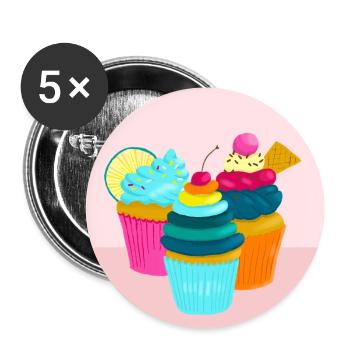 Three colorful cupcakes on pink - Buttons large 2.2''/56 mm (5-pack) - white - Front