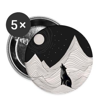 Wolf heult Mond an - Buttons groß 56 mm (5er Pack) - Weiß - Vorne