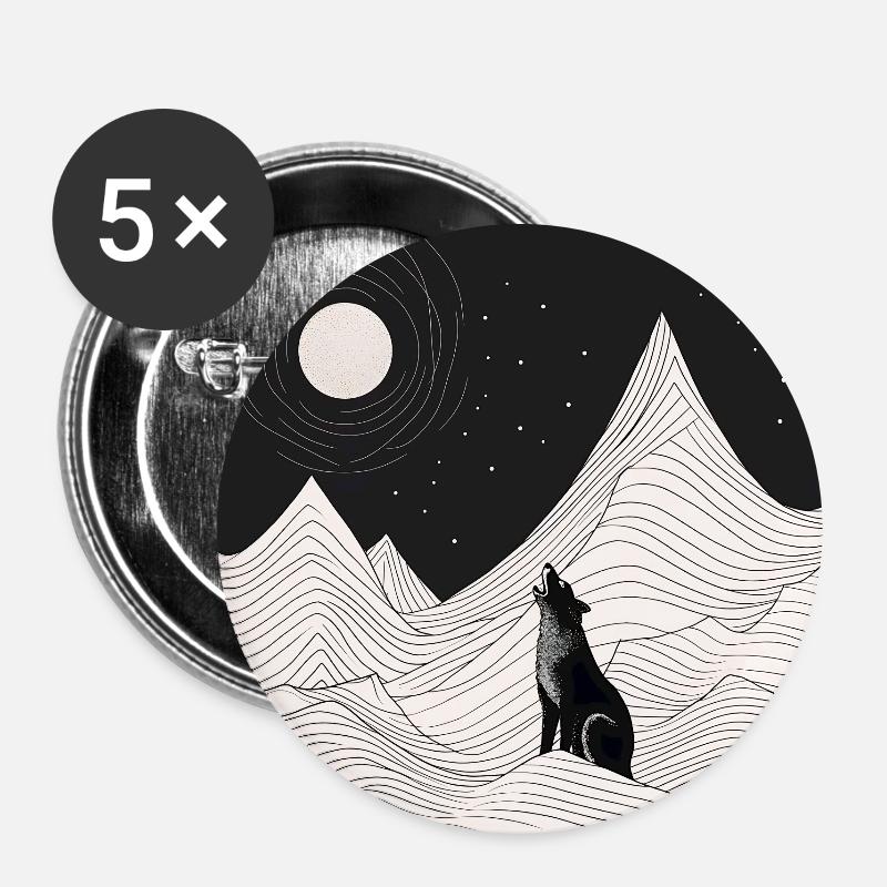 Wolf howls at the moon - Buttons large 2.2''/56 mm (5-pack) - white