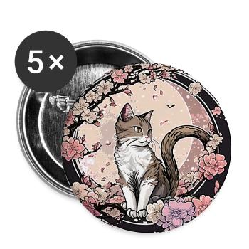 Cat with cherry blossoms - Buttons large 2.2''/56 mm (5-pack) - white - Front