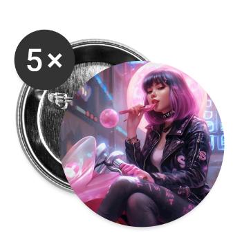 Bubblegum Girl - Cyberpunk Popart Bikergirl - Buttons large 2.2''/56 mm (5-pack) - white - Front
