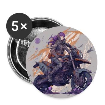 Fluid Biker girl - Anime Style - Buttons large 2.2''/56 mm (5-pack) - white - Front