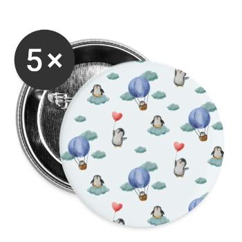 Penguins in the clouds and in the hot air balloon - Buttons large 2.2''/56 mm (5-pack) - white - Front
