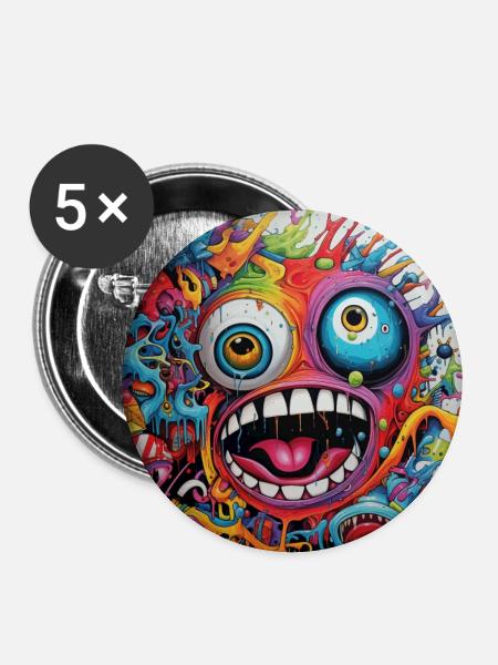 Monster Doodle 1 - Buttons groß 56 mm (5er Pack) - Weiß