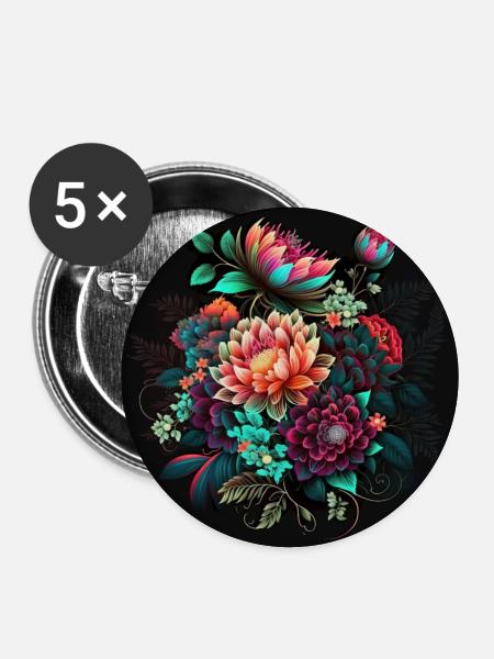 Botanicals Blumenmuster - Buttons groß 56 mm (5er Pack) - Weiß