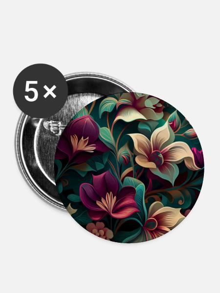Botanicals Blumenmuster - Buttons groß 56 mm (5er Pack) - Weiß