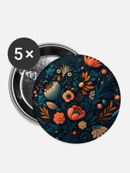 Botanicals Blumenmuster - Buttons groß 56 mm (5er Pack) - Weiß