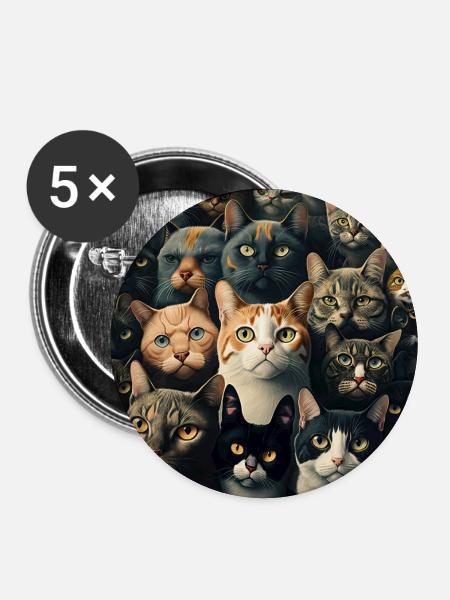 Katzen Muster - Buttons groß 56 mm (5er Pack) - Weiß
