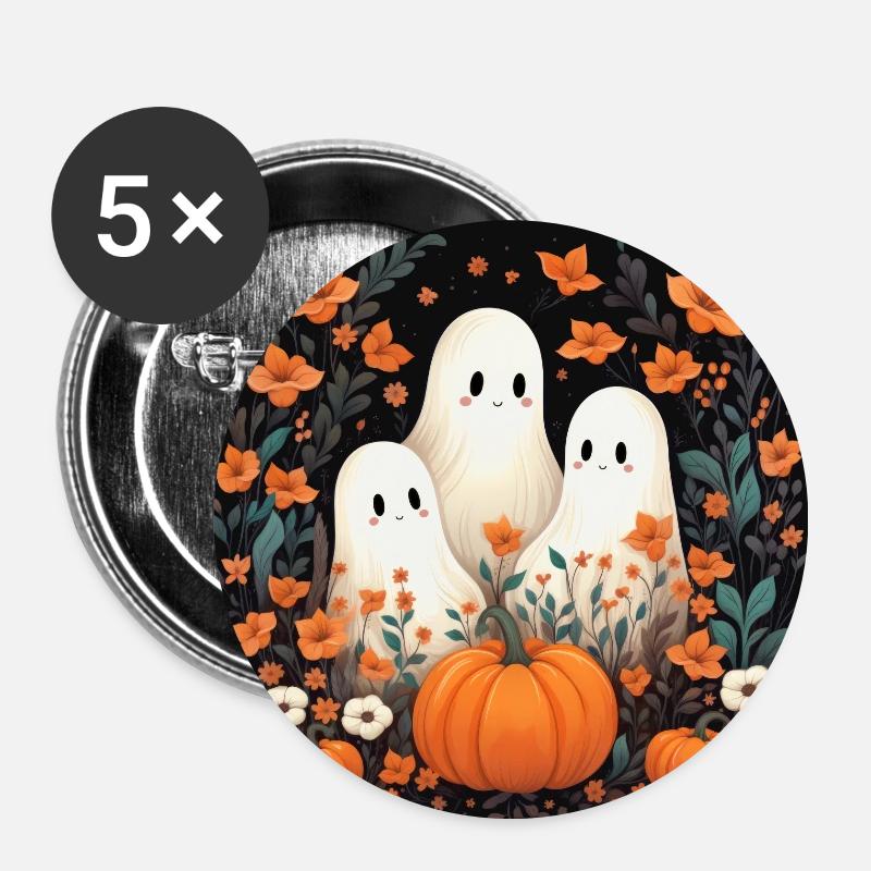 Trois fantômes dans un champ de fleurs - Lot de 5 grands badges (56 mm) - blanc