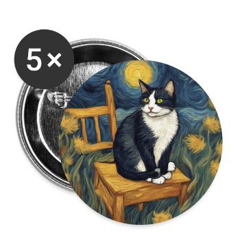 Black and White Cat in Van Gogh's Starry Night - Buttons large 2.2''/56 mm (5-pack) - white - Front