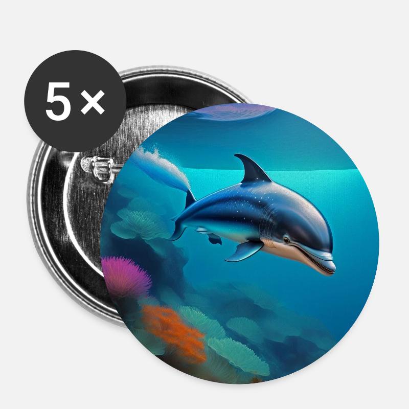 Delfin - Buttons groß 56 mm (5er Pack) - Weiß