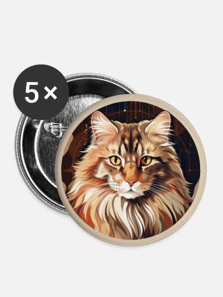 Norwegische Waldkatze - Buttons groß 56 mm (5er Pack) - Weiß