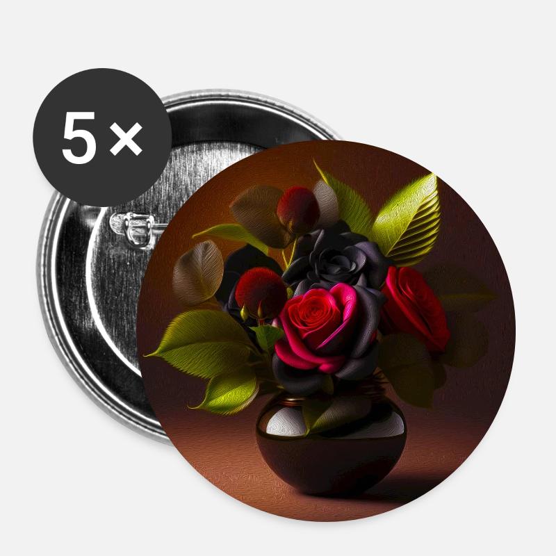 Black Red Roses - Buttons large 2.2''/56 mm (5-pack) - white