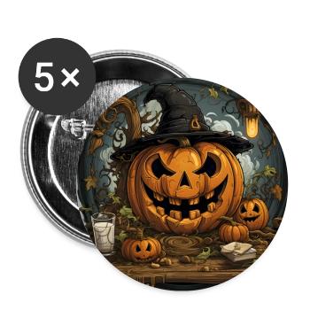 Grinsender Grusel: Das Jack-o'-Grin-Spektakel - Buttons groß 56 mm (5er Pack) - Weiß - Vorne