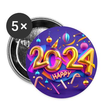 Happy New Year 2024 - Buttons large 2.2''/56 mm (5-pack) - white - Front