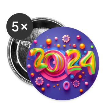 Happy New Year 2024 - Buttons large 2.2''/56 mm (5-pack) - white - Front