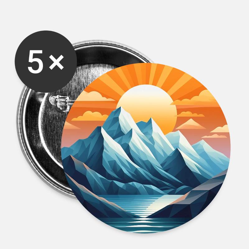 Montagnes et rayons de soleil - Lot de 5 grands badges (56 mm) - blanc