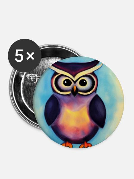 Eule - Buttons groß 56 mm (5er Pack) - Weiß