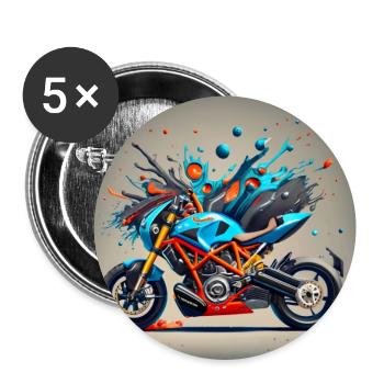 buntes Motorrad - Buttons groß 56 mm (5er Pack) - Weiß - Vorne