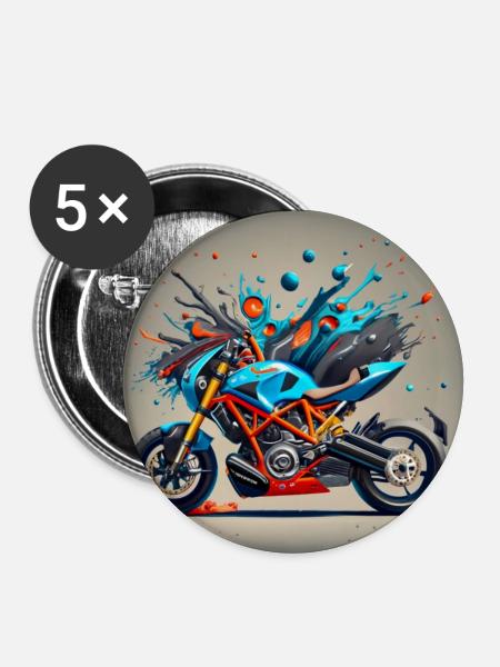 buntes Motorrad - Buttons groß 56 mm (5er Pack) - Weiß