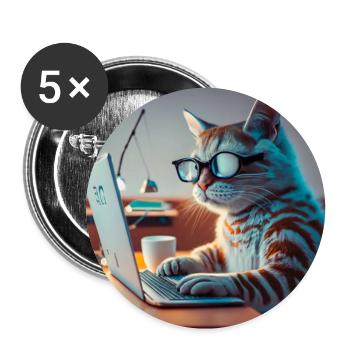 funny cat typing laptop - Buttons large 2.2''/56 mm (5-pack) - white - Front