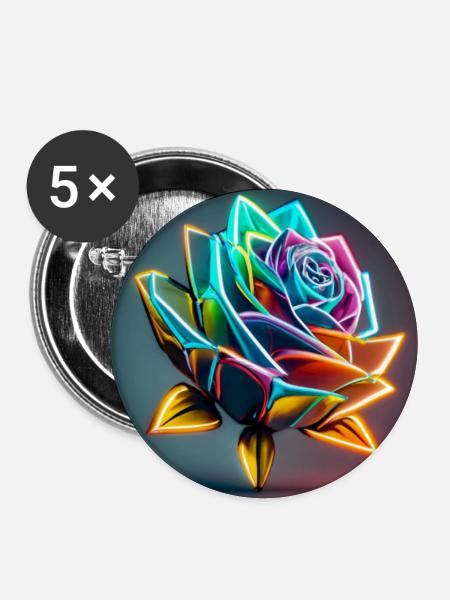 Bunte Rose - Buttons groß 56 mm (5er Pack) - Weiß