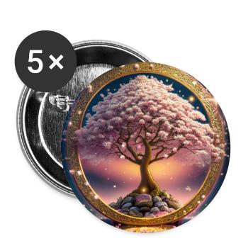 feuilles roses d’arbre de Chine - Lot de 5 grands badges (56 mm) - blanc - Devant