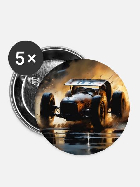 Rusty Hot Rod Rennen #5 - Buttons groß 56 mm (5er Pack) - Weiß