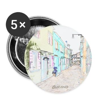 Burano, Venise, Italie - Lot de 5 grands badges (56 mm) - blanc - Devant