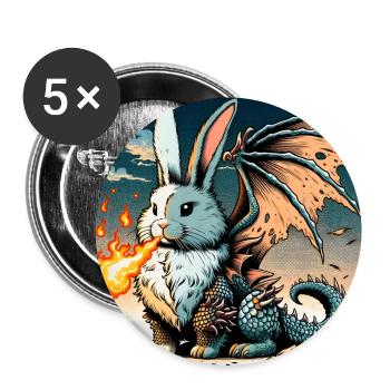 Feuerspeiender Hase Drache #01 - Buttons groß 56 mm (5er Pack) - Weiß - Vorne