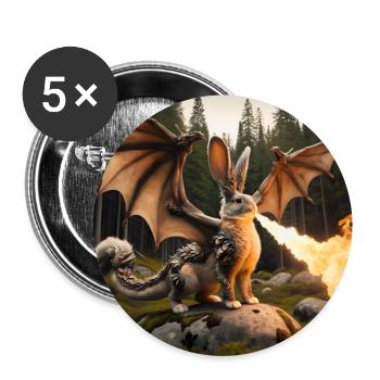 Feuerspeiender Hase Drache #16 - Buttons groß 56 mm (5er Pack) - Weiß - Vorne