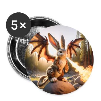 Feuerspeiender Hase Drache #12 - Buttons groß 56 mm (5er Pack) - Weiß - Vorne