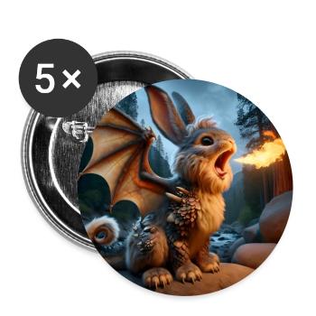 Feuerspeiender Hase Drache #18 - Buttons groß 56 mm (5er Pack) - Weiß - Vorne