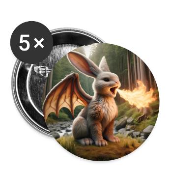 Feuerspeiender Hase Drache #19 - Buttons groß 56 mm (5er Pack) - Weiß - Vorne