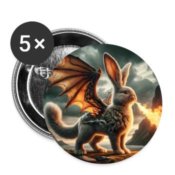 Feuerspeiender Hase Drache #03 - Buttons groß 56 mm (5er Pack) - Weiß - Vorne