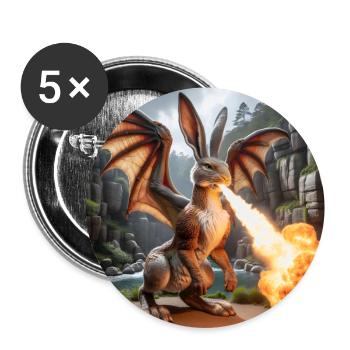 Fire Breathing Bunny Dragon #09 - Buttons large 2.2''/56 mm (5-pack) - white - Front